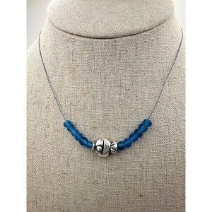 Philippe Audibert Paris Fish Charm Blue Glass Wire Choker Necklace 15”